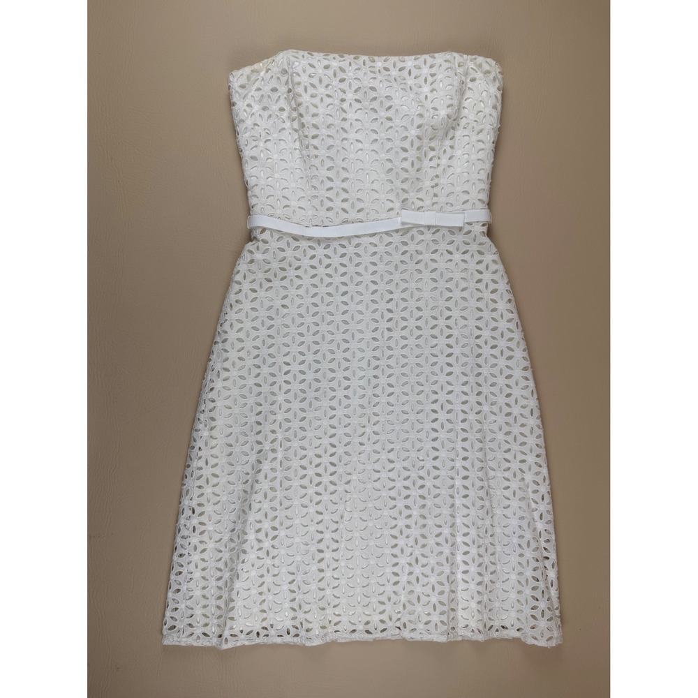 Boho‎ Eyelet Strapless Mini Dress White Bow Size 2 Laundry by Shelli Segal